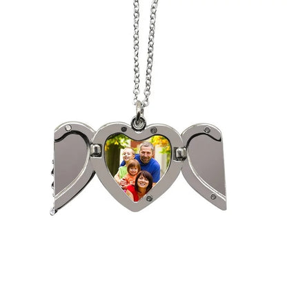 Personalized Sublimation Blank Angel Wings  Heart Lockets Pendant Necklace